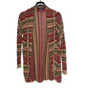 Lauren Ralph Lauren Southwestern Striped Linen Cardigan Sz MED Longline Shawl